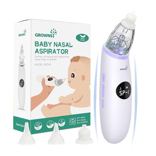 GROWNSY Nasal Aspirator for Baby | Baby Nose Sucker | Electric Nose Suction for Toddler, Ergonomic Booger Sucker with 3 Silicone Tips, Music & Light Soothing Function(Purple)
