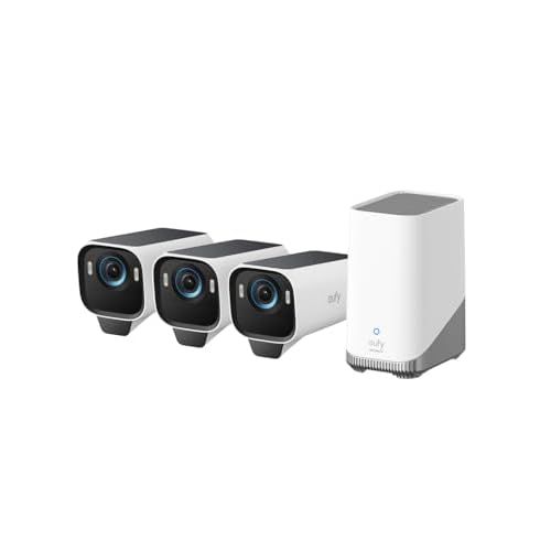 eufy Security eufyCam S3 Pro 3-Cam Kit, Solar Camera Outdoor Wireless, MaxColor Night Vision, 4K Security Camera with Solar Panel, Face Recognition AI, Expandable Local Storage, No Monthly F