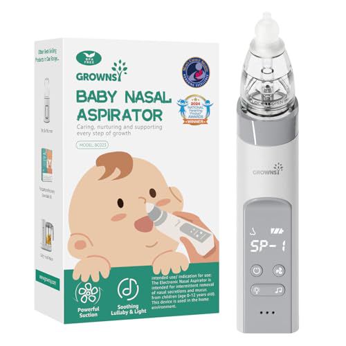 GROWNSY Nasal Aspirator for Baby, Electric Baby Nose Sucker with Larger Suction Chamber and More Powerful Suction, Automatic Nose Cleaner with Music and Light Soothing Function Grey