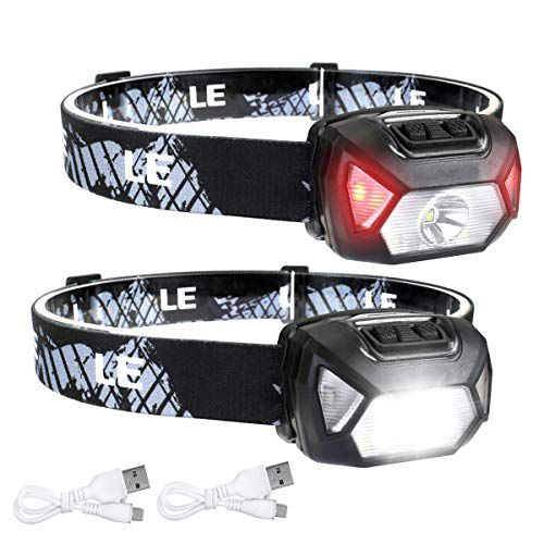 LE Headlamp Rechargeable, LED Head Lamp with 6 Modes for Camping & Hiking Gear Essentials, IPX4 Waterproof High Lumen Bright Headlight Flashlights with Adjustable Headband, USB Cable Include
