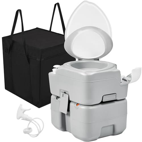 YITAHOME Portable Toilet Camping Porta Potty with Diagonal Enlargerd Bowl, Hand Sprayer, 5.28 Gal Leak-Proof Outdoor Toilet with Level Indicator, Carry Bag for Adults, RV Travel, Boat and Tr
