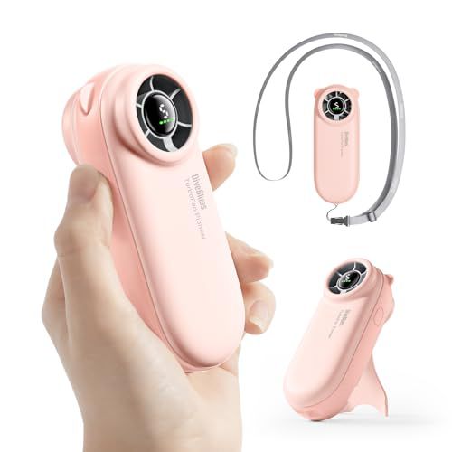 Handheld Portable Turbo Fan, 4000mAh USB Rechargeable Pocket Fan, Up to 16 Hours, Hand Fan with 5 Speeds Powerful Cooling for Travel/Summer/Outdoor/Lash/Purse(Pink)