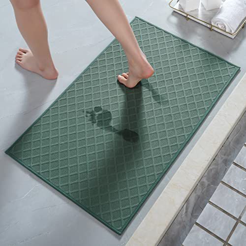 AMOAMI Ultra Thin Bathroom Rugs, Rubber Backed Bath Mats for Bathroom Non Slip, Absorbent Bathroom Mat for Floor, Shower, Sink (17"x28", Green) Green 17"x28"