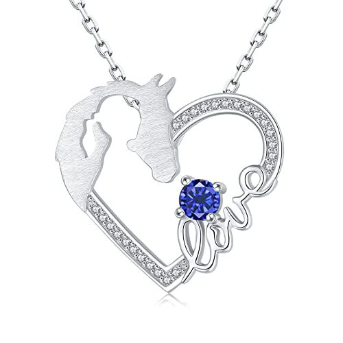 925 Sterling Silver Horse Pendant Necklace for Women Girls,White Gold Plated Girls with Horse Love Heart Jewelry Gifts for Mother's Day Birthday Chris