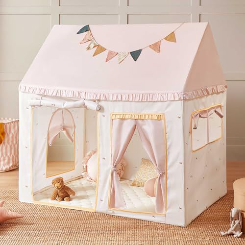 Tiny Land Kids Tent with Mat, Kids Play Tent for Toddlers, Playhouse for Kid Indoor, Ideal Toy Gift for 3+ Girls, Play Room Furniture Pink and Off-white
