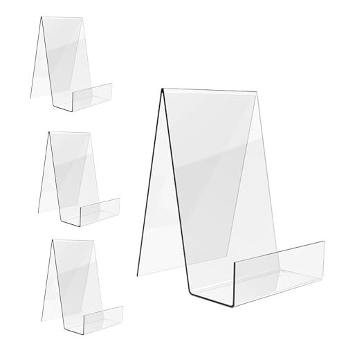 Boloyo Acrylic Book Stand with Ledge,4PC 6 Inch Clear Acrylic Display Easel Transparent Display Stand Holder Tablet Holder for Displaying Books,Magazine,Plate,Pictures,Artworks, CDs
