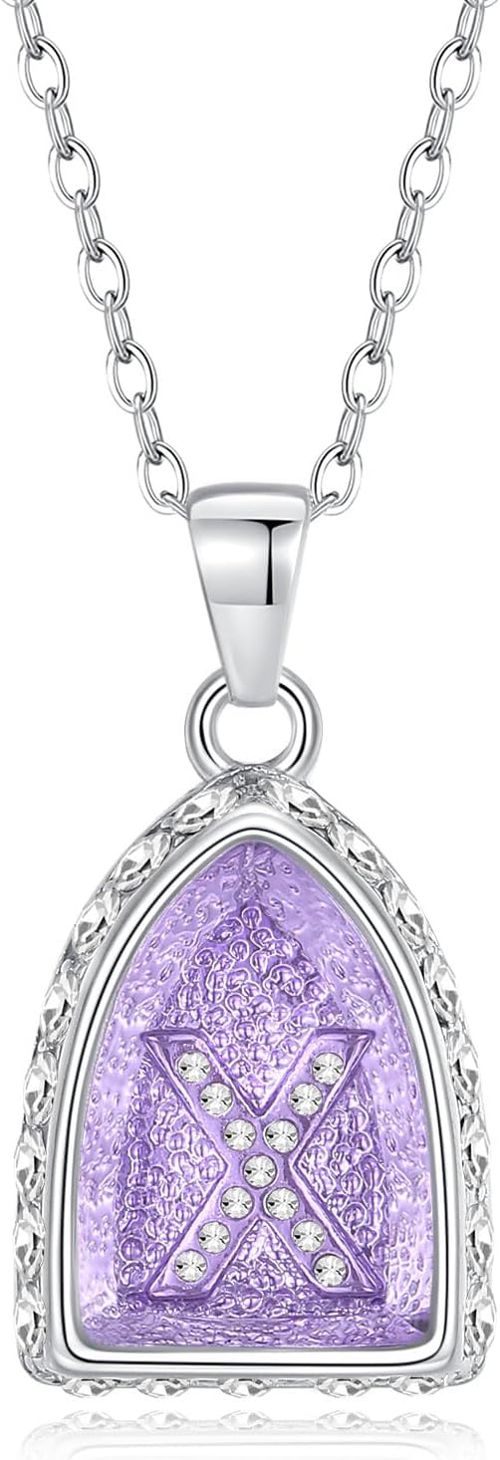 Crystal Daimond Initial Necklace, 18+3 Inch Resizable Purple Letter Pendant Name Alphabet Jewelry for Women. X