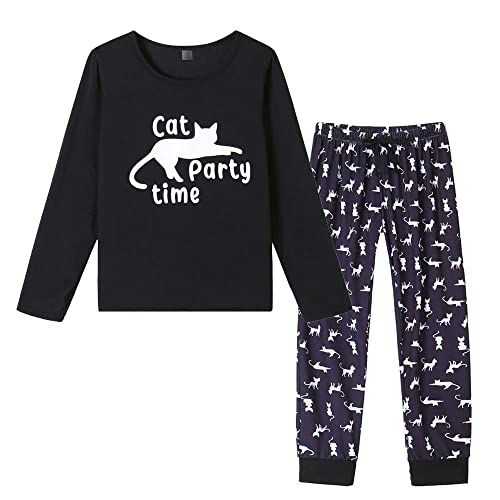 MyFav Women's Sleepwear Long Sleeve Top and Pants Pyjama Set Two Piece Pjs Sets Nightwear S A-black