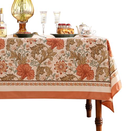 Luxurious French Premium Velvet Tablecloth,Orange Floral Decorative Table Cloth for Rectangle Tables,Decoration Table Cover for Kitchen Parties Banque