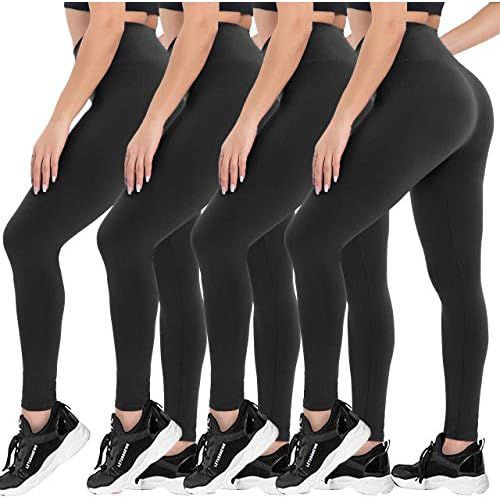 CAMPSNAIL 4 Pack High Waisted Leggings for Women- Soft Tummy Control Slimming Yoga Pants for Workout Running Reg & Plus Size (4 Packs, Black, Large-X-Large)