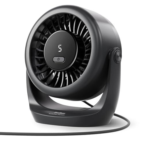 Diveblues USB Desk Turbo Fan, Ultra-Quiet Mini Desk Fan, Powerful Wind, LED Display, 5 Speed, 360° Rotating Small Portable Fan for Home, Office and Outdoor Cool Tech Gadgets - TurboBreeze Cl