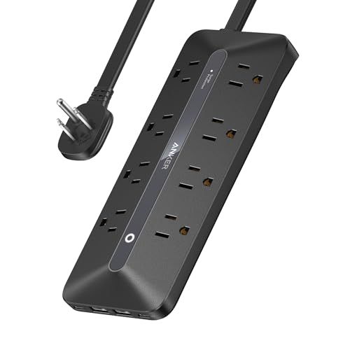 Anker Flat Plug Power Strip, 12-in-1 USB C Power Strip with 8 AC Outlets, 2 USB C, 2 USB A Ports, 5feet Extension Cord, Slim Desk Charging Station, 900J Surge Protection, 35W Max for Home, O