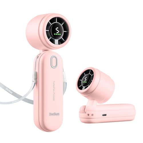 iTurbo Handheld Turbo Fan, Mini Foldable Portable Hand Fans, Rechargeable Battery, 5 Gear High Speeds Led Display,Powerful Airflow, 12Hrs Cooling Small Fan Travel Essentials Beach, Outdoor, 