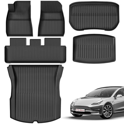 YITAMOTOR Floor Mats TPE-LITE Fit for 2024 2025 Tesla Model 3 Highland, 2 Rows & Cargo Mats Set, Full Cover Car Mats with Front Rear Cargo Mat TPE All-Weather Floor Mats 2025 Model 3 Accesso