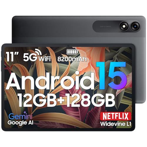 Blackview 2025 Android 15 Tablet 11 inch, Tab 90WiFi with 12GB+128GB Storage(Expand to 2TB), 8200mAh, IPS Display, Widevine L1, 5G WiFi Tablets, 13MP+8MP Camaras/Face ID, Blue Gray