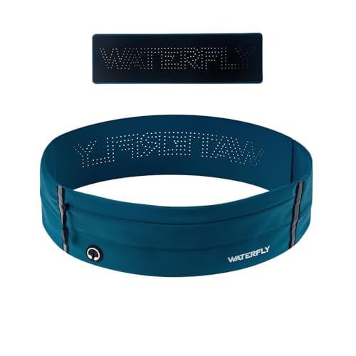 WATERFLY Running Belt Fanny Pack: Slim Elastic Sport Workout Waistband for Men and Women, Jogging Runner Phone Holder Belt, Marathon Jogger Waist Bag Dark Blue