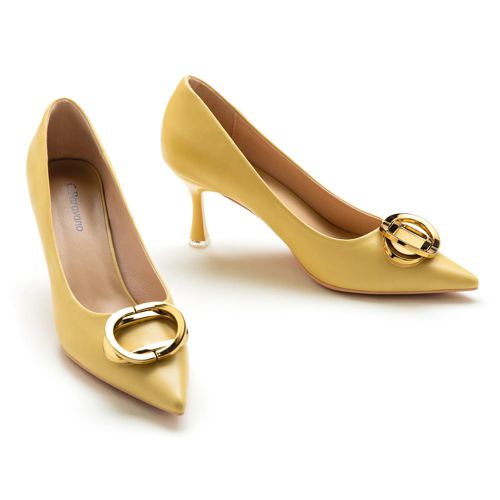 C.Paravano Womens Designer Pumps I Comfortable Stiletto Heel Pumps I Kitten Heels for Women I Pointed Toe Daily Pumps I Party Wedding Pumps 5.5 Yellow