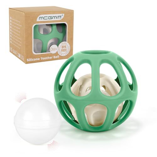 MCGMITT Baby Montessori Sensory Toys for 0-6 6-12 Months, Easy Grasp Food Grade Stretchy Silicone Baby Teether Teething Rattle Toys, BPA-Free Infant Teether Ball Chew Rattle Toys Shower Gift