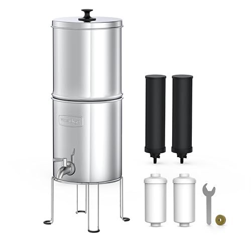 Waterdrop 1.5 Gallons Gravity-fed Water Filter System, NSF/ANSI 42&372 Standard, Stainless-Steel Travel System with 4 Filters, Metal Spigot and Stand, Reduces Up to 99% Chlorine-King Tank Se