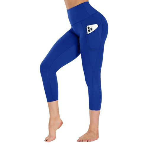 GAYHAY High Waist Yoga Pants with Pockets, Leggings for Women Tummy Control Compression Workout Leggings for Women 19“ Inseam Large Royal Blue