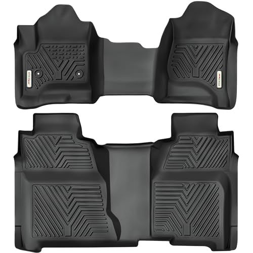 YITAMOTOR Floor Mats Compatible with 2014-2018 Silverado/Sierra 1500, 2015-2019 2500HD/3500HD Crew Cab, with 1st Row Bench Seat, All Weather TPE Custom Fit Silverado Floor Liners 1st & 2nd R