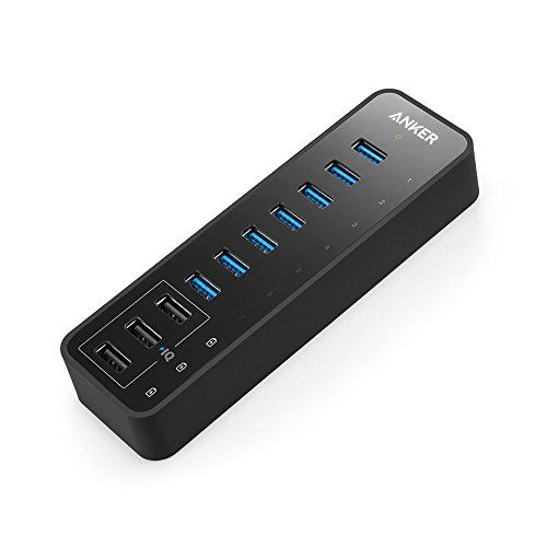 Anker USB Hub, USB 3.0 Hub, 10 Port 60W Data Hub, with 7 USB-3.0 Ports, 3 PowerIQ Charging Ports, Compatible with MacBook, iMac, Dell XPS, Surface Pro, iPhone, iPad Air, Galaxy Series, Mobil