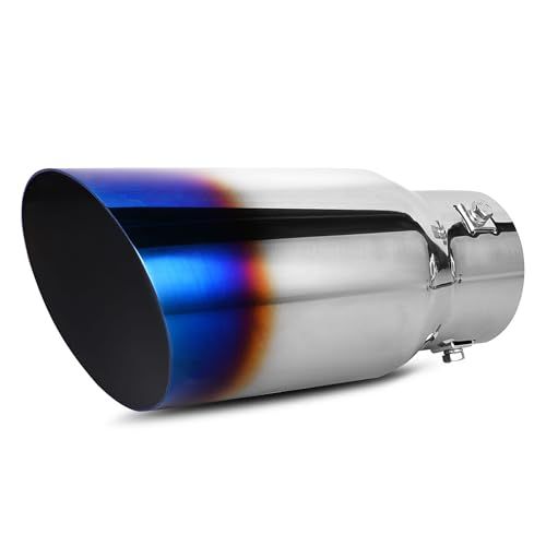 YITAMOTOR 1.5"-2.5" Inlet Exhaust Tip, 4 Inch Outlet & 9" Inch Overall Length Tailpipe Tip, 1.5"/1.75"/2.0"/2.25"/2.5 Inch Stainless Steel Rolled End Angle Cut Bolt On Polished Exhaust Pipe,