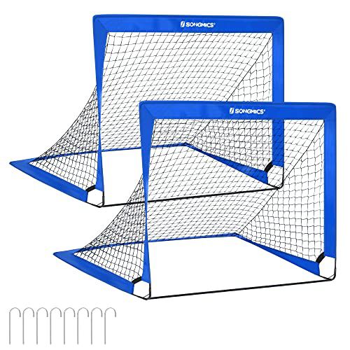 SONGMICS Kids Soccer Goals for Backyard, 4x3 ft Portable Soccer Nets Training Equipment, Toddler Soccer Goal with Carrying Bag, for Field Blue Regular
