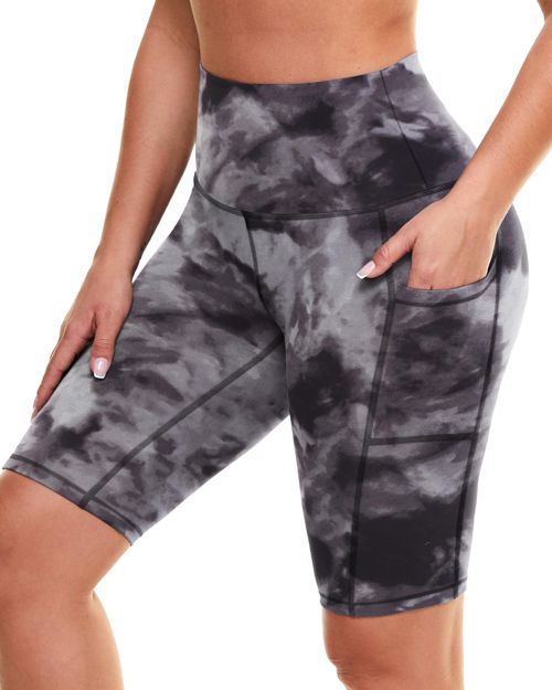GAYHAY Biker Shorts for Women with Pockets - 8"/5"/3" Booty High Waisted Black Spandex Volleyball Short for Workout Yoga 8 IN Small-Medium Black Tie Dye