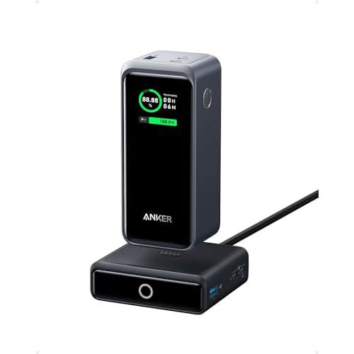 Anker Prime Power Bank 200W, 20,000mAh Portable Charger 3-Port with 100W Charging Base, Smart Digital Display, Compatible with iPhone 16/15/15 Plus/15 Pro/15 Pro Max/14 Series, MacBook, Sams