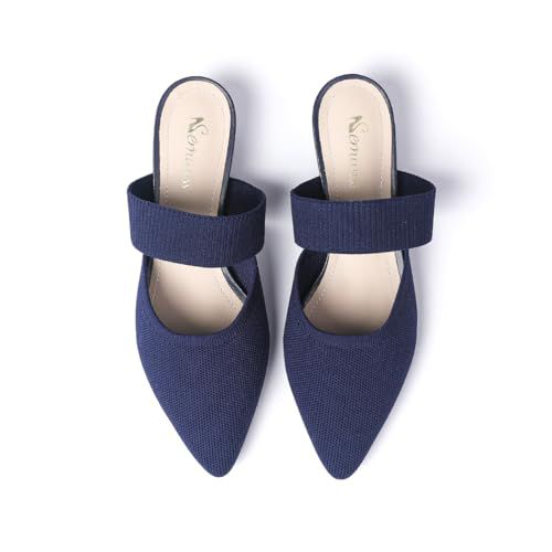 Semwiss Pointed Toe Mules for Women Chunky Low Heeled Sandals Breathable Backless Mesh Knit Slip on Loafers 7 Dark Blue