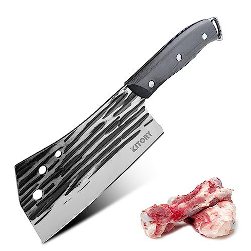 Meat Cleaver, 7 Inch Full Tang Chinese Knife High Carbon Stainless Steel Kitchen Knife with Blade Guard for Cutting Chopping Meats, Small Bones and Vegetables