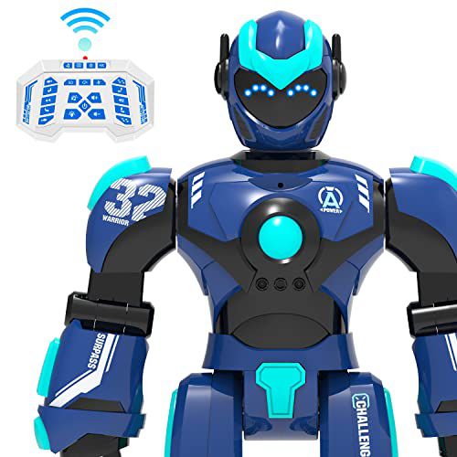 STEMTRON Robot Toys for Kids, Programmable Remote Control Robot with Gesture Sensing, Voice Control & LED Face, 15 3/4" (Blue)