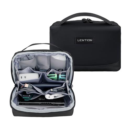 LENTION Travel Electronic Cable Organizer Bag Pouch for Electronic Accessories, Water Proof, Scratch-Resistant, Shock Proof, Portable Cases for Charger Power Bank, Phone, Cord (M372, Black)