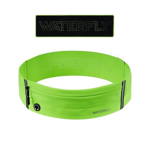 WATERFLY Running Belt Fanny Pack: Slim Elastic Sport Workout Waistband for Men and Women, Jogging Runner Phone Holder Belt, Marathon Jogger Waist Bag Bright Green