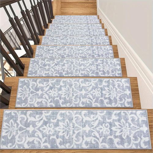 Lahome Carpet Stair Treads Non Slip Backing, 15 Pack 8" X 30" Stair Treads for Wooden Steps Indoor, Soft Washable Stairway Stair Runners Oriental Staircase Rugs for Kids Pets Elders(15pc, Be