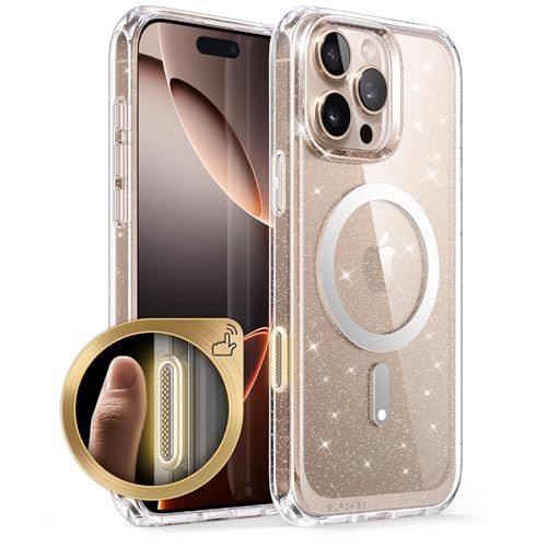 SUPCASE for iPhone 16 Pro Max Case with Camera Control Capture Button (Unicorn Beetle Mag), [Compatible with MagSafe] [Military-Grade Protection] Slim Clear Magnetic Phone Case (Glitter)