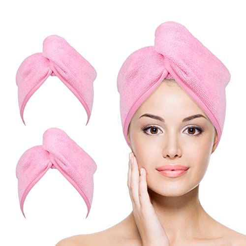 YoulerTex Ultra Plush Microfiber Hair Towel Wrap for Women, 2 Pack 10 inch X 26inch Purple, Ultra Absorbent Twist Hair Turban Drying Cap Hair Wrap, for Drying Curly, Long & Thick Hair (Pink)