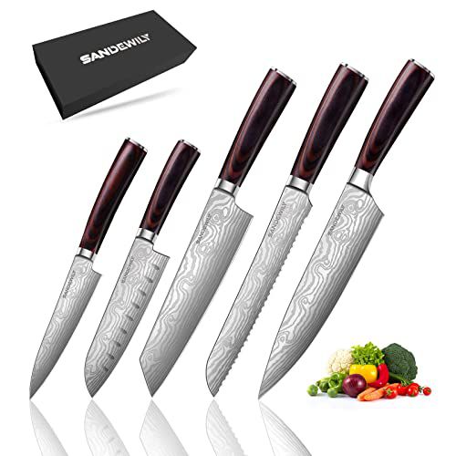 5PCS Chef Knife Set - Ultra Sharp Japanese Knives with High Carbon Stainless Steel Blades and Ergonomic Pakkawood Handle in an Elegant Gift Box