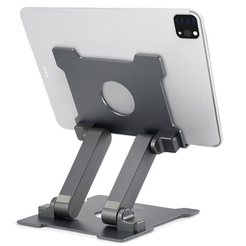 KABCON Adjustable Aluminum Tablet Stand (7-13.5 inch), Compatible with iPad, Surface Pro, FIRD HD 10, Samsung Galaxy Tab E, ASUS Transformer & Other Devices Large-Grey