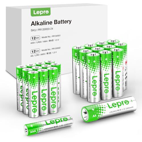 Lepro Batteries Variety Pack, AA and AAA Batteries Combo Pack 24 Count, 2800mAh Alkaline Power - 12 Double AA Batteries and 12 Triple AAA Batteries【Not Rechargeable】