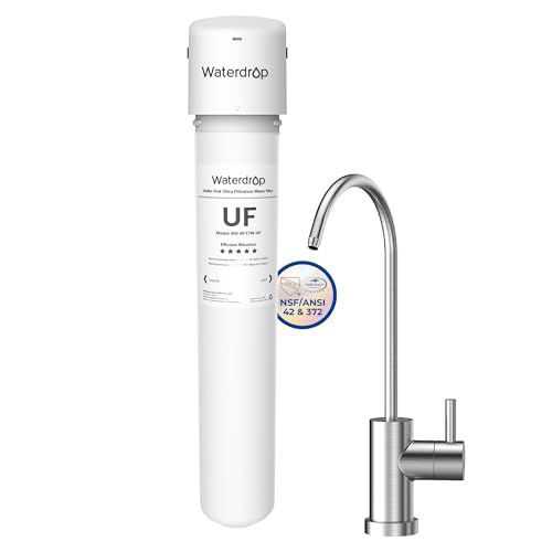 Waterdrop 17UBW-UF 0.01 μm Ultra Filtration Under Sink Water Filter System for Baçtёria Reduction, Reduces Lead, Chlorine, Bad Taste & Odor, 24K Gallons, with Dedicated Brushed Nickel Faucet
