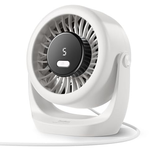 Diveblues USB Desk Turbo Fan, Ultra-Quiet Mini Desk Fan, Powerful Wind, LED Display, 5 Speed, 360° Rotating Small Portable Fan for Home, Office and Outdoor Cool Tech Gadgets - TurboBreeze Sn