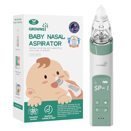 GROWNSY Nasal Aspirator for Baby, Electric Nose Aspirator for Toddler, Baby Nose Sucker, Automatic Nose Cleaner with 3 Silicone Tips, Adjustable Suctions, Music and Light Soothing Function (