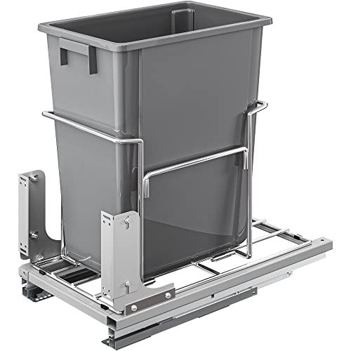 YITAHOME 37 Quart Pull-Out Trash Can Recycling Bin for 14" W x 24.8" D x 25" H Minimum Cabinets, Sliding Under Mount Kitchen Waste Garbage Container with Soft-Close Slides, Gray