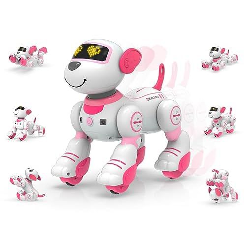 STEMTRON Programmable Remote Control Robot Cat Robot Dog for Kids, Interactive Robotic Dog Robotic Cat, Robo Dog Robo Cat, RC Robot with Touch Sensing, LED Eyes, Dance & Music Pink