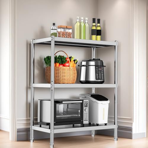 YITAHOME Stainless Steel Shelving Unit, 36x18x48in, NSF Heavy Duty Storage Adjustable 3-Tier Floor Mount Small Shelves for Kitchen, Garage, Office, Restaurant, and Warehouse 38*18*48 3 tier