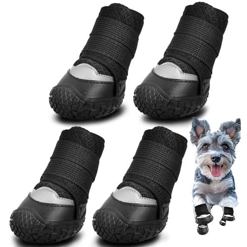 Hcpet Dog Shoes for Small Dogs, Breathable Dog Boots & Paw Protectors for Hot Pavement Winter Snow Hiking, Anti-Slip Dog Booties for Hardwood Floor Bl