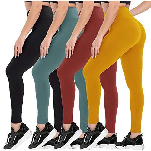 4 Pack Leggings for Women Butt Lift - High Waisted Tummy Control Soft Pants 4 Way Stretch Tights for Yoga Workout