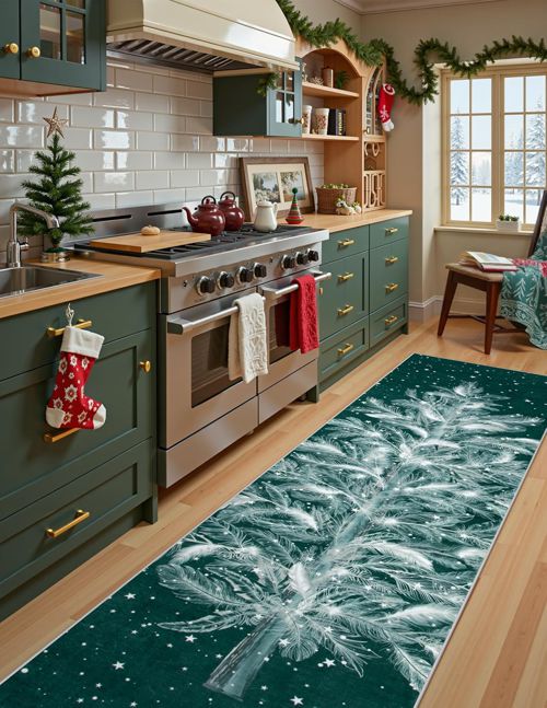 Lahome Christmas Runner Rug Green 2x6 Runner Rug, Non-Slip Hallway Runner Rug Indoor Washable Stain Resistant Kitchen Runner, Christmas Tree Print Holiday Decor Untra-Thin Runner for Bedroom